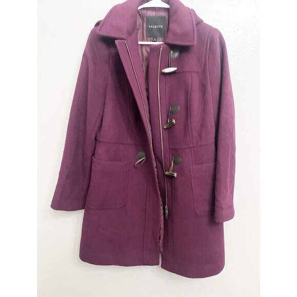 Talbots Italian wool toggle hooded Magenta Purple Thinsulate coat size 10 Large - Picture 3 of 11